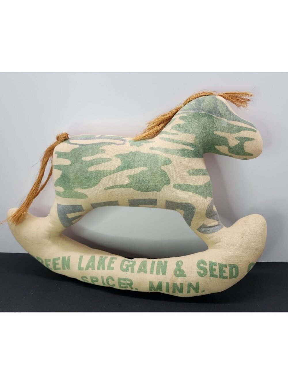 VTG Rocking Horse Plush Green Lake Grain & Seed Spicer Stuffed Soft Toy 15"X12"